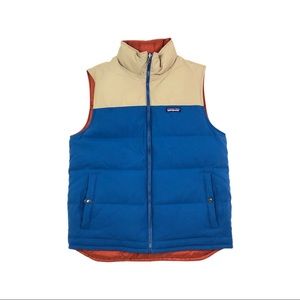 Patagonia Reversible Bivy Down Vest Blue Tan Sz M